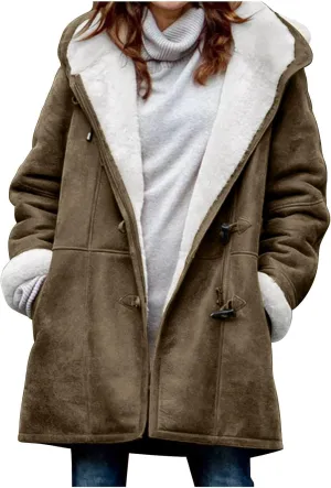 2024 Plus Size Winter Coats for Women Casual Fleece Sherpa Lined Jackets Trendy Shearling Suede Pea Coats