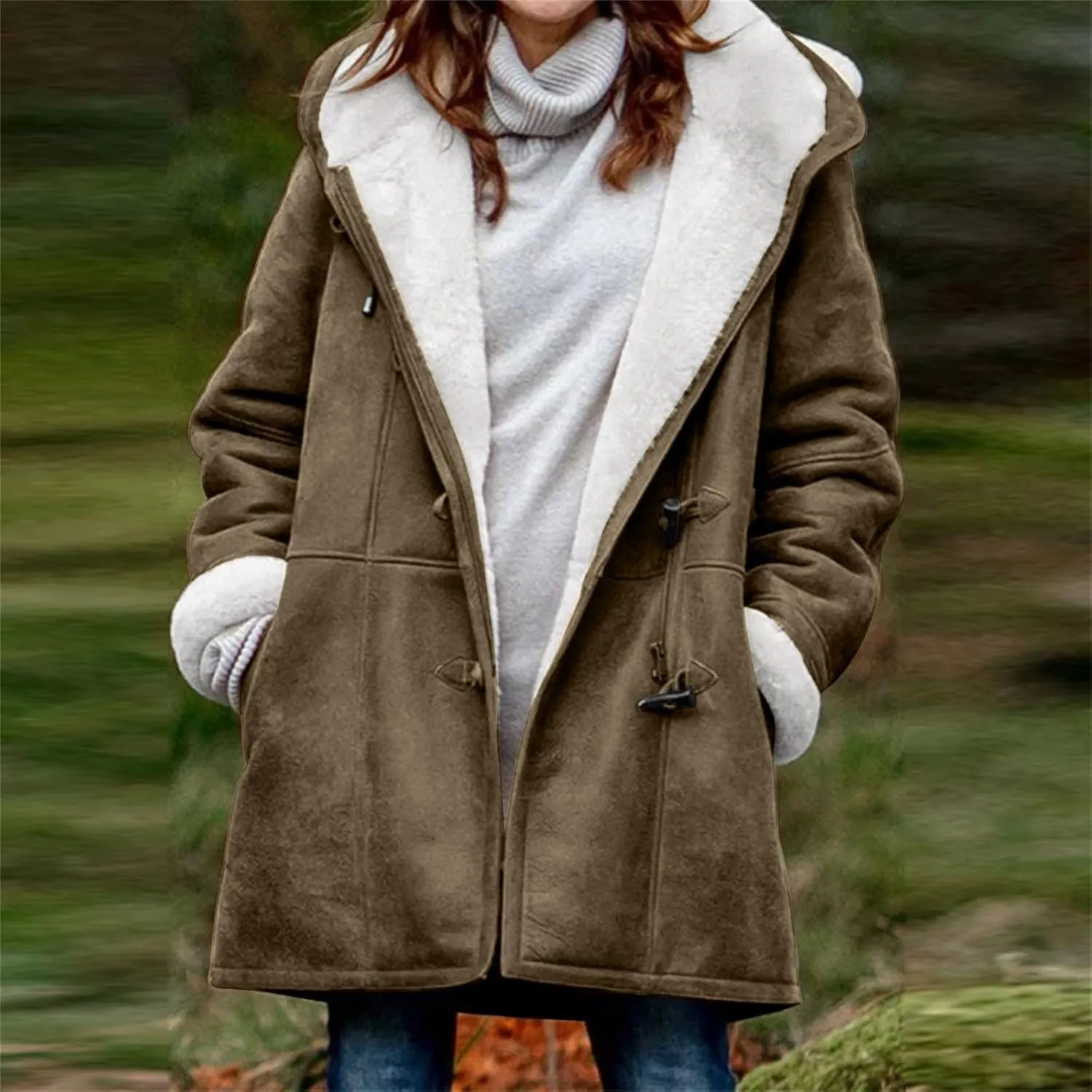 2024 Plus Size Winter Coats for Women Casual Fleece Sherpa Lined Jackets Trendy Shearling Suede Pea Coats