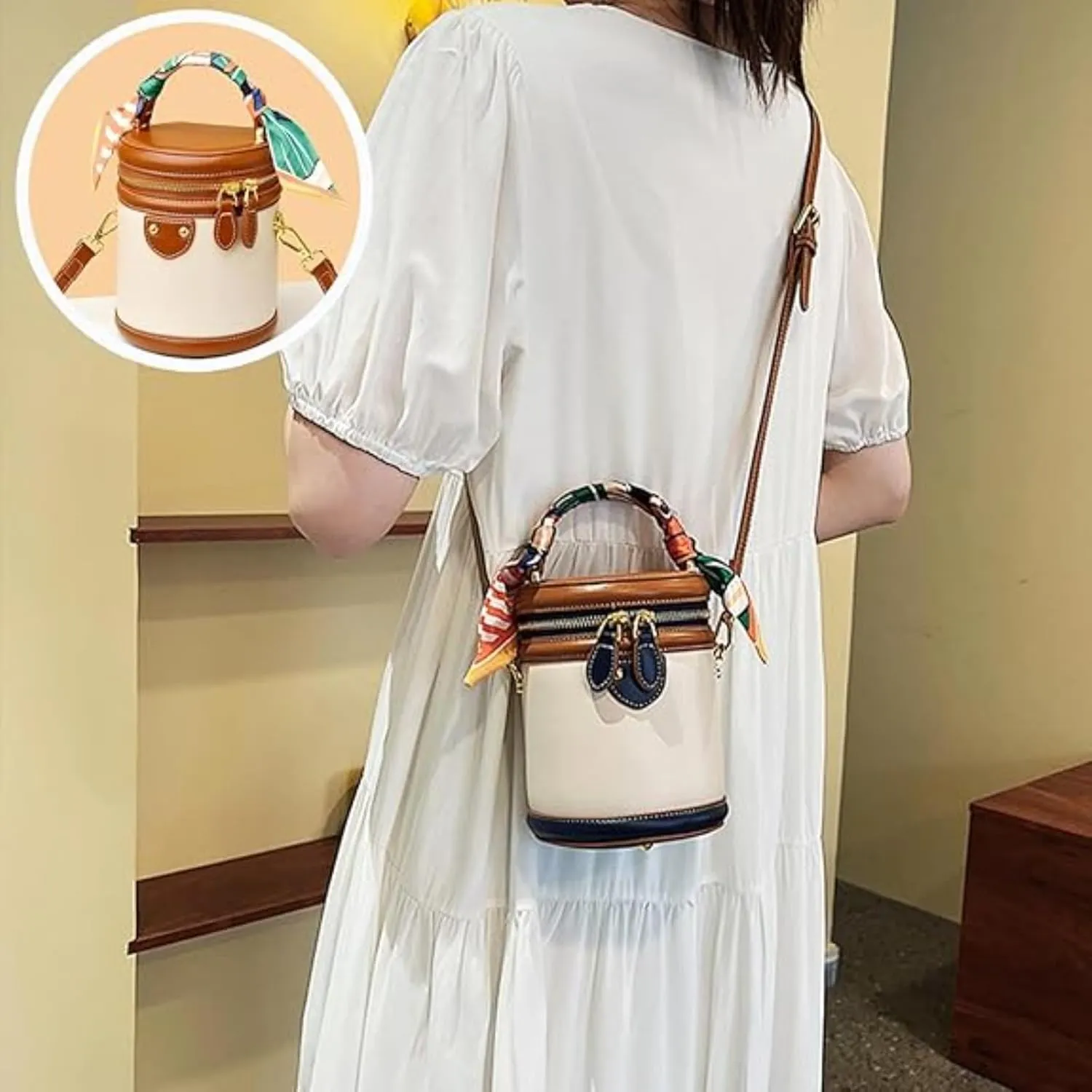 2025 New Leather Fashion Versatile Cylinder Bag, Bucket Bag for Women
