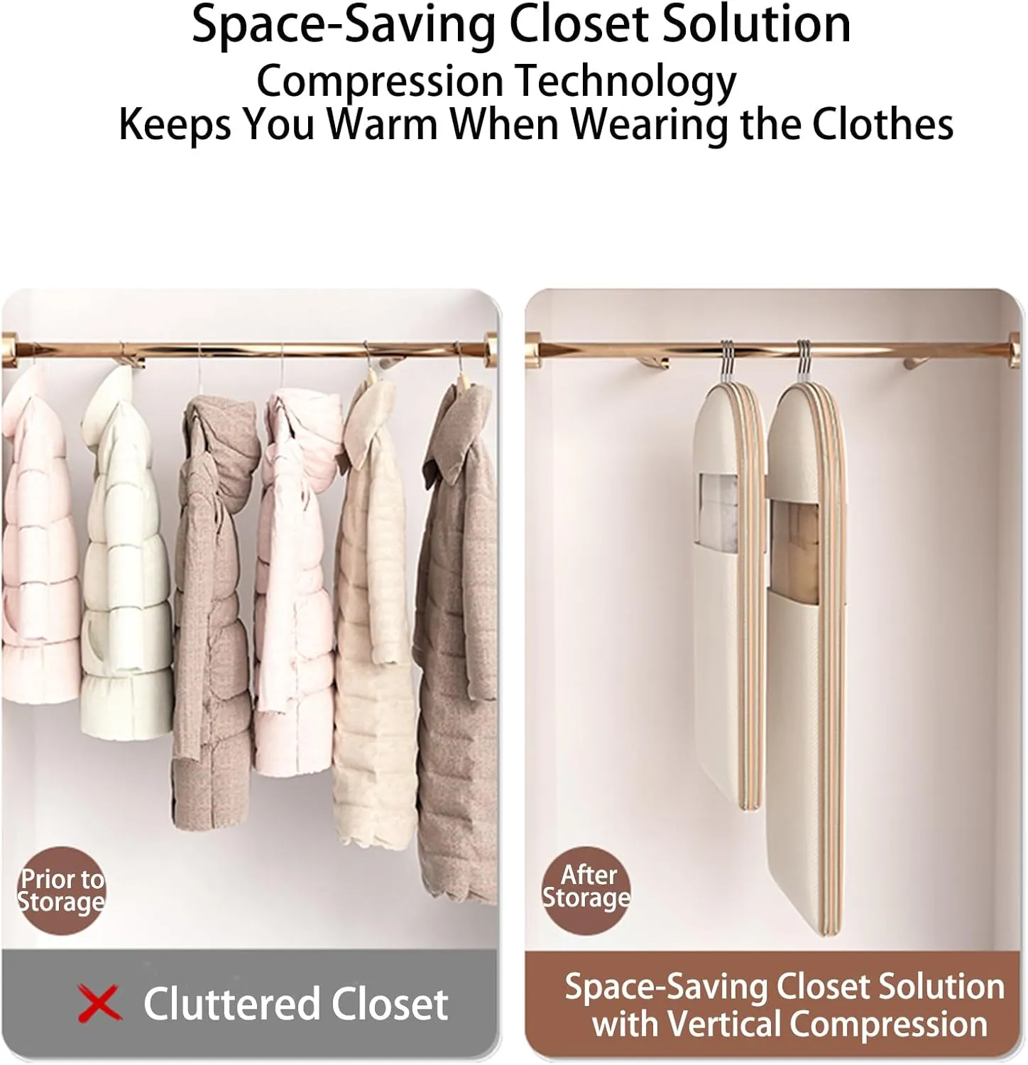 2025 Space Saving Hanging Garment Bag with Self Compression Zipper - Garment Bags for Hanging Clothes, Dustproof, Wrinkle-Free Storage Solution, Great for Closet, Wardrobe & Travel (White, M)