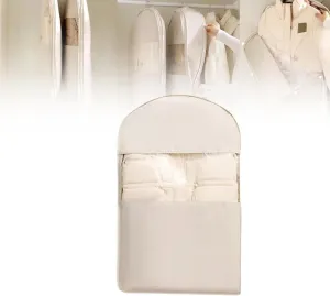 2025 Space Saving Hanging Garment Bag with Self Compression Zipper, Space Saver Closet Organizers, Dustproof Clothes Covers For Down Coat (Beige, M(90 * 58 * 15cm))