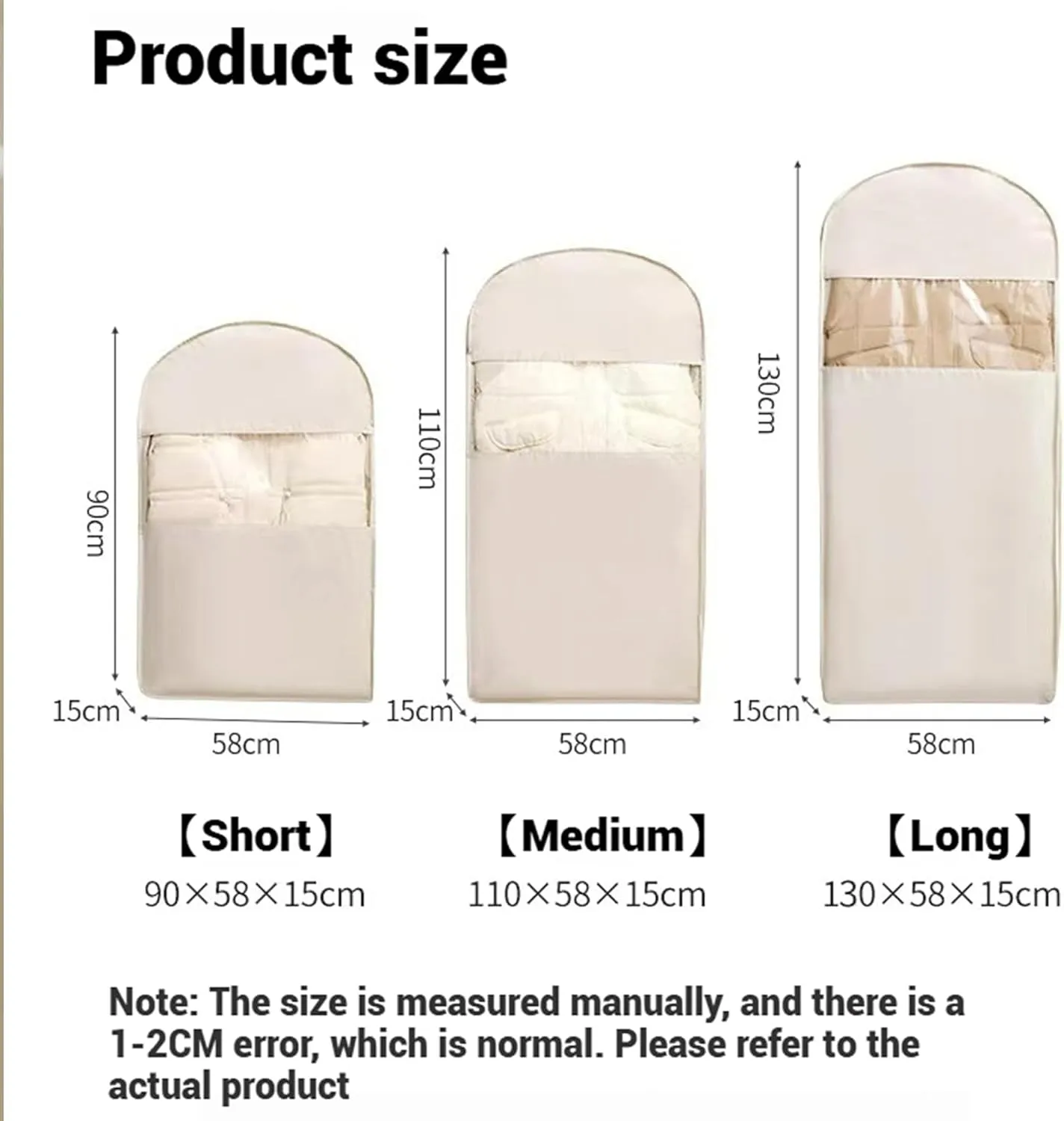 2025 Space Saving Hanging Garment Bag with Self Compression Zipper, Space Saver Closet Organizers, Dustproof Clothes Covers For Down Coat (Beige, M(90 * 58 * 15cm))
