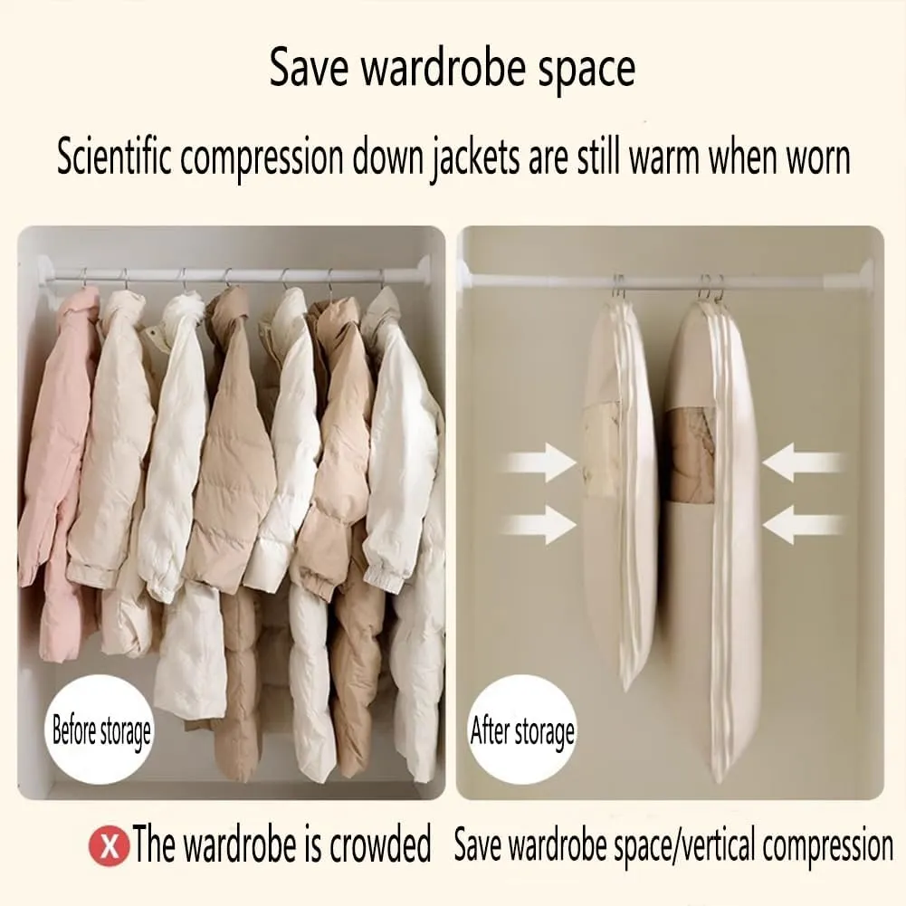 2025 Space Saving Hanging Garment Bag with Self Compression Zipper, Splash-Proof Water Luggage Bags Compression, Large Fabric Clothes Protectors Bags for Hanging Clothes Travel (Gray)