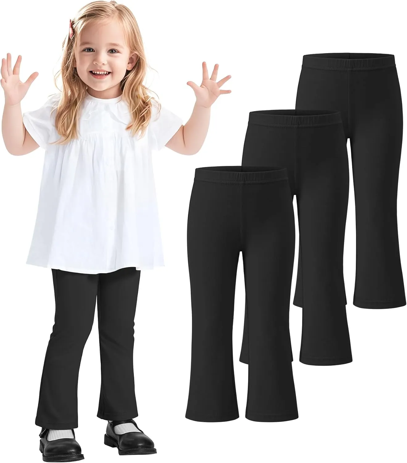 3 Pack Baby Girls Flare Leggings Toddler Bell Bottoms Pants Infant Girl Soft Cotton Clothes Size 18M-5T