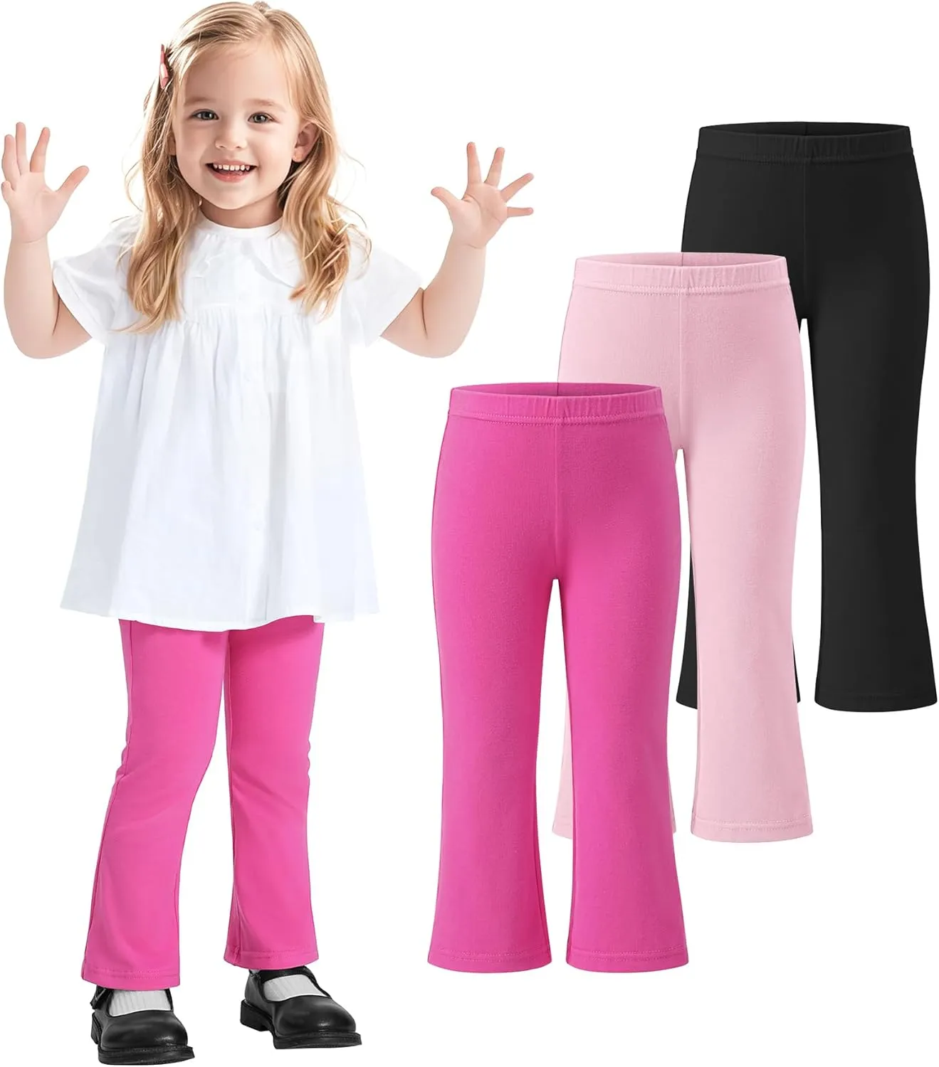 3 Pack Baby Girls Flare Leggings Toddler Bell Bottoms Pants Infant Girl Soft Cotton Clothes Size 18M-5T