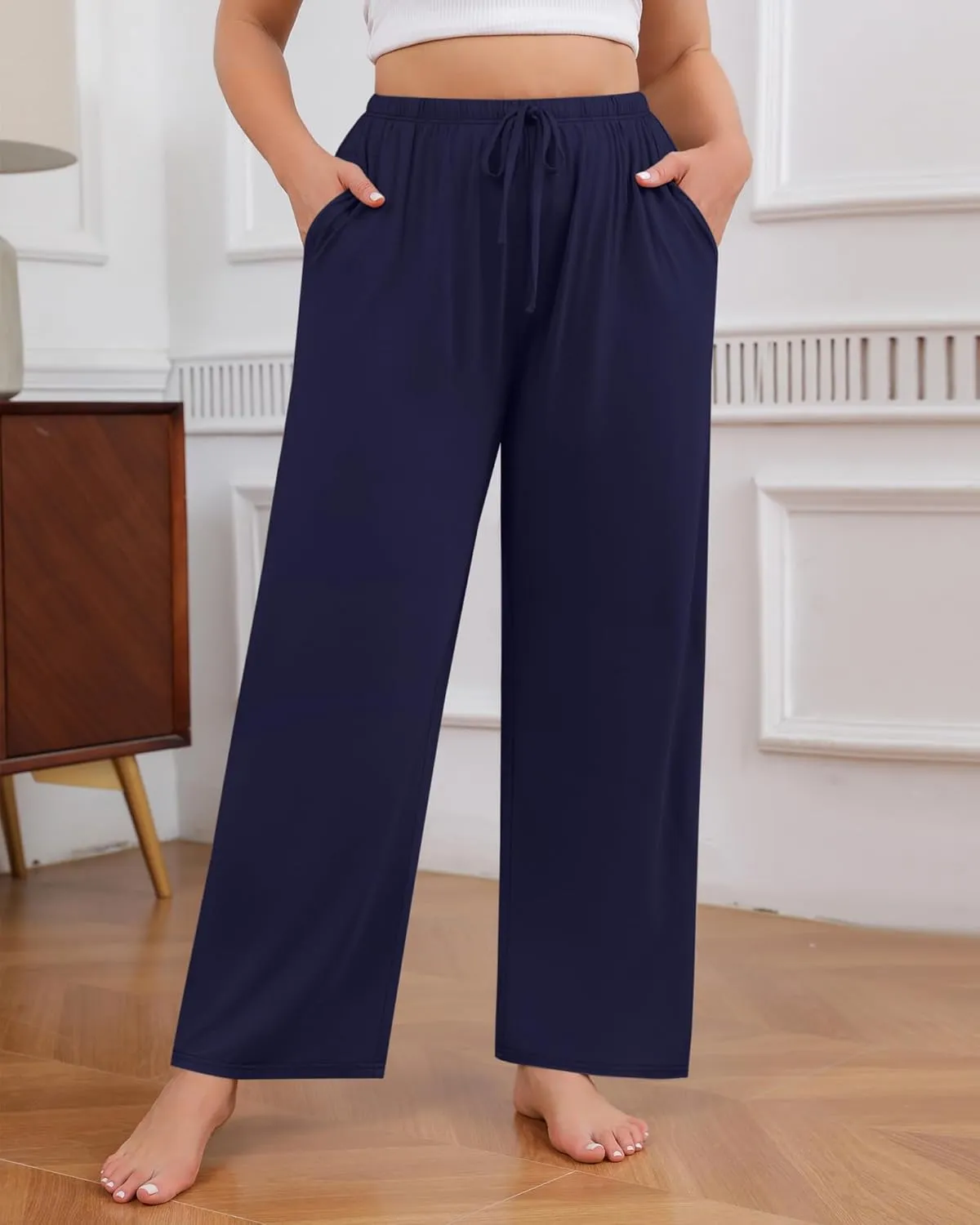 3 Pack Women's Plus Size Lounge Pants Modal Wide Leg Yoga Pants with Pockets Drawstring Baggy Sweatpant Jogger