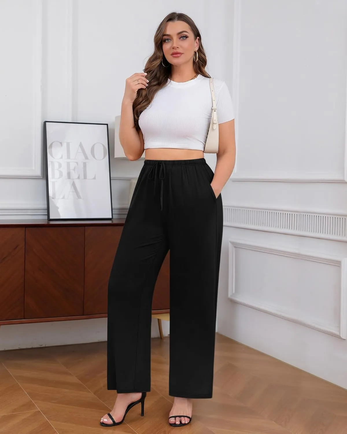 3 Pack Women's Plus Size Lounge Pants Modal Wide Leg Yoga Pants with Pockets Drawstring Baggy Sweatpant Jogger