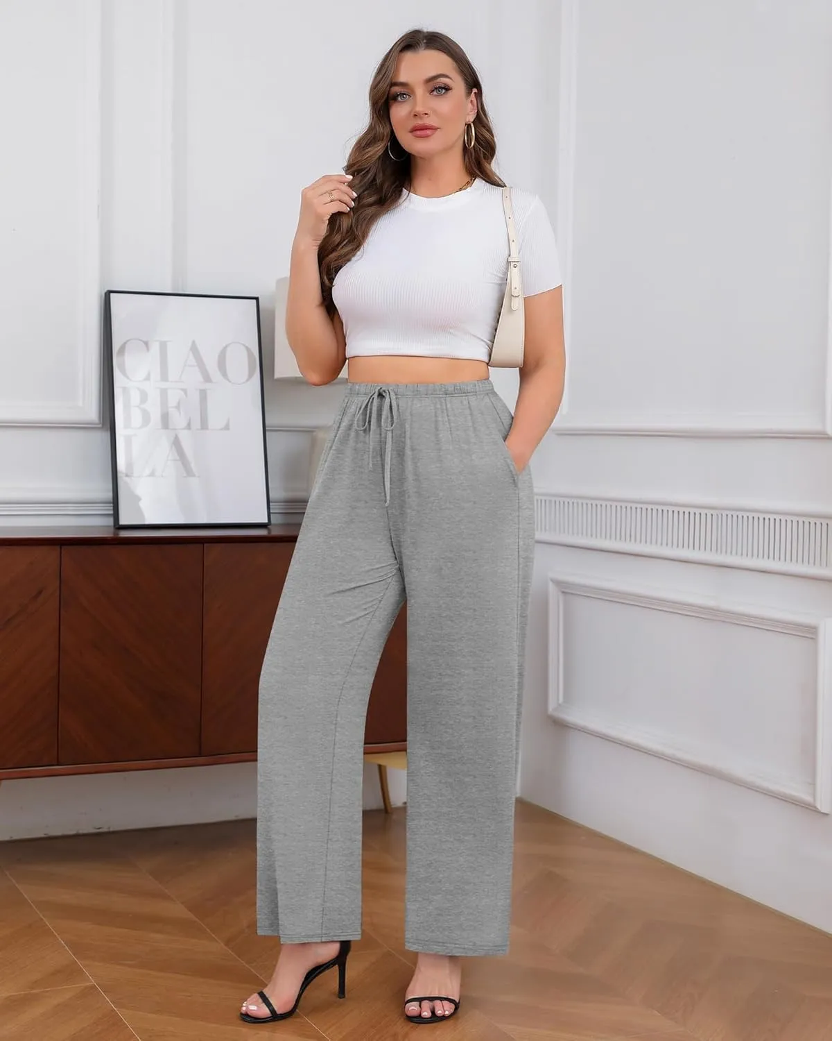 3 Pack Women's Plus Size Lounge Pants Modal Wide Leg Yoga Pants with Pockets Drawstring Baggy Sweatpant Jogger