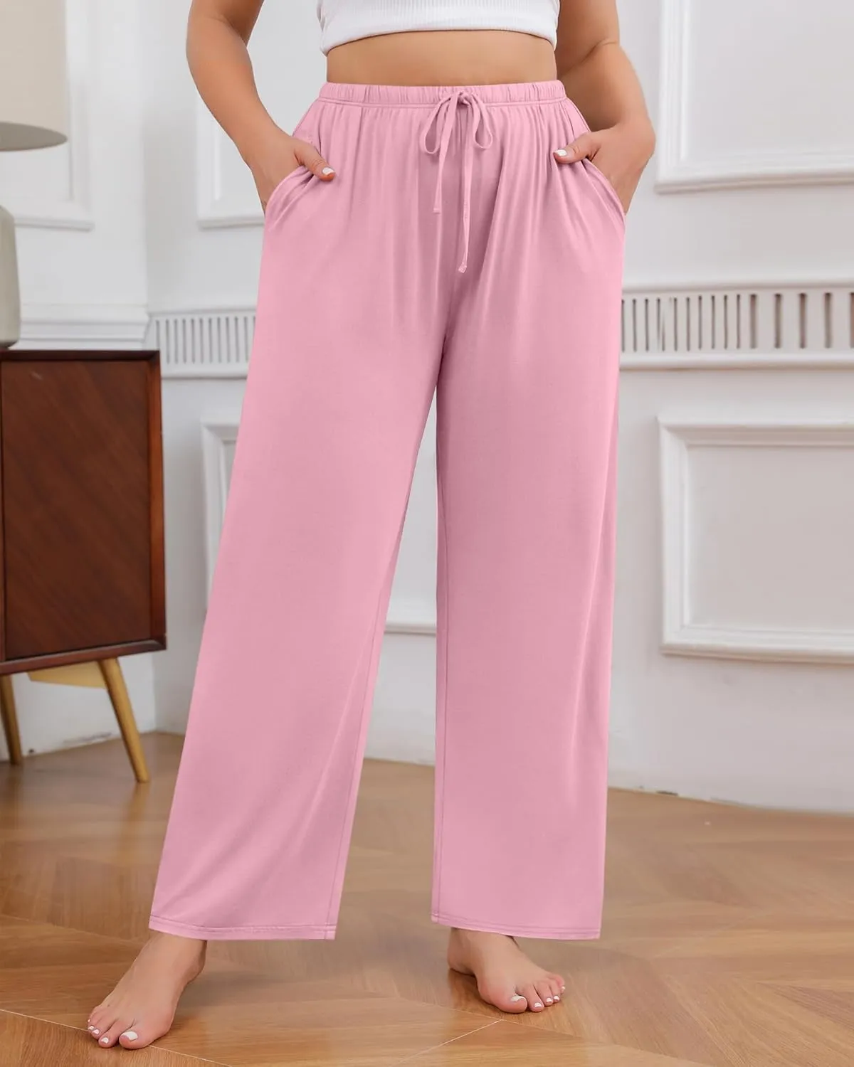 3 Pack Women's Plus Size Lounge Pants Modal Wide Leg Yoga Pants with Pockets Drawstring Baggy Sweatpant Jogger