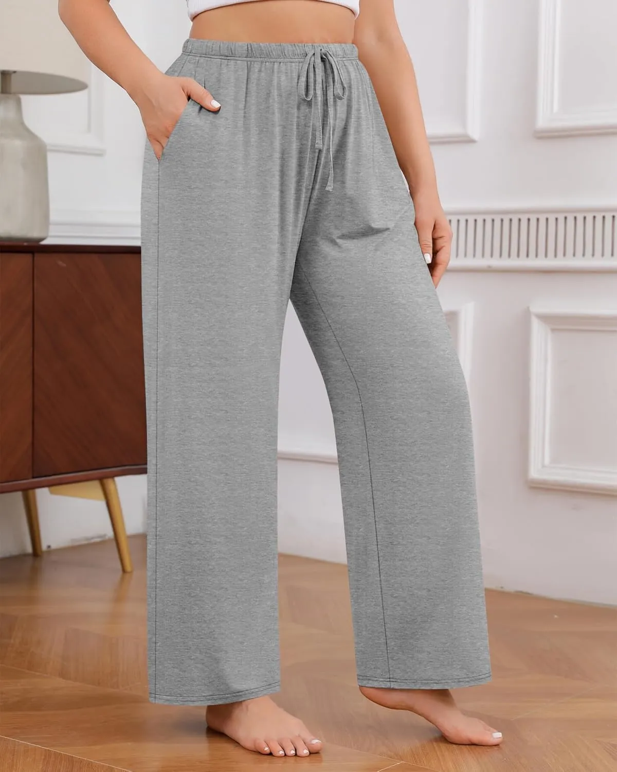 3 Pack Women's Plus Size Lounge Pants Modal Wide Leg Yoga Pants with Pockets Drawstring Baggy Sweatpant Jogger