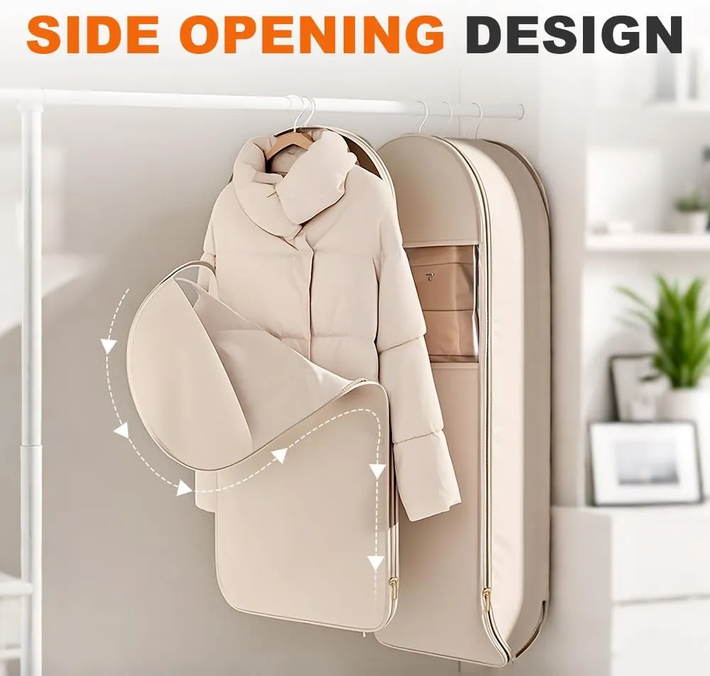 3 PCS 35"/43"/52" Long Space Saving Hanging Garment Bag with Self Compression Zipper,Compression Garment Bags for Hanging Clothes Dress Suit,Hanging Vacuum Storage Sealer Bag(Oatmeal, XL)