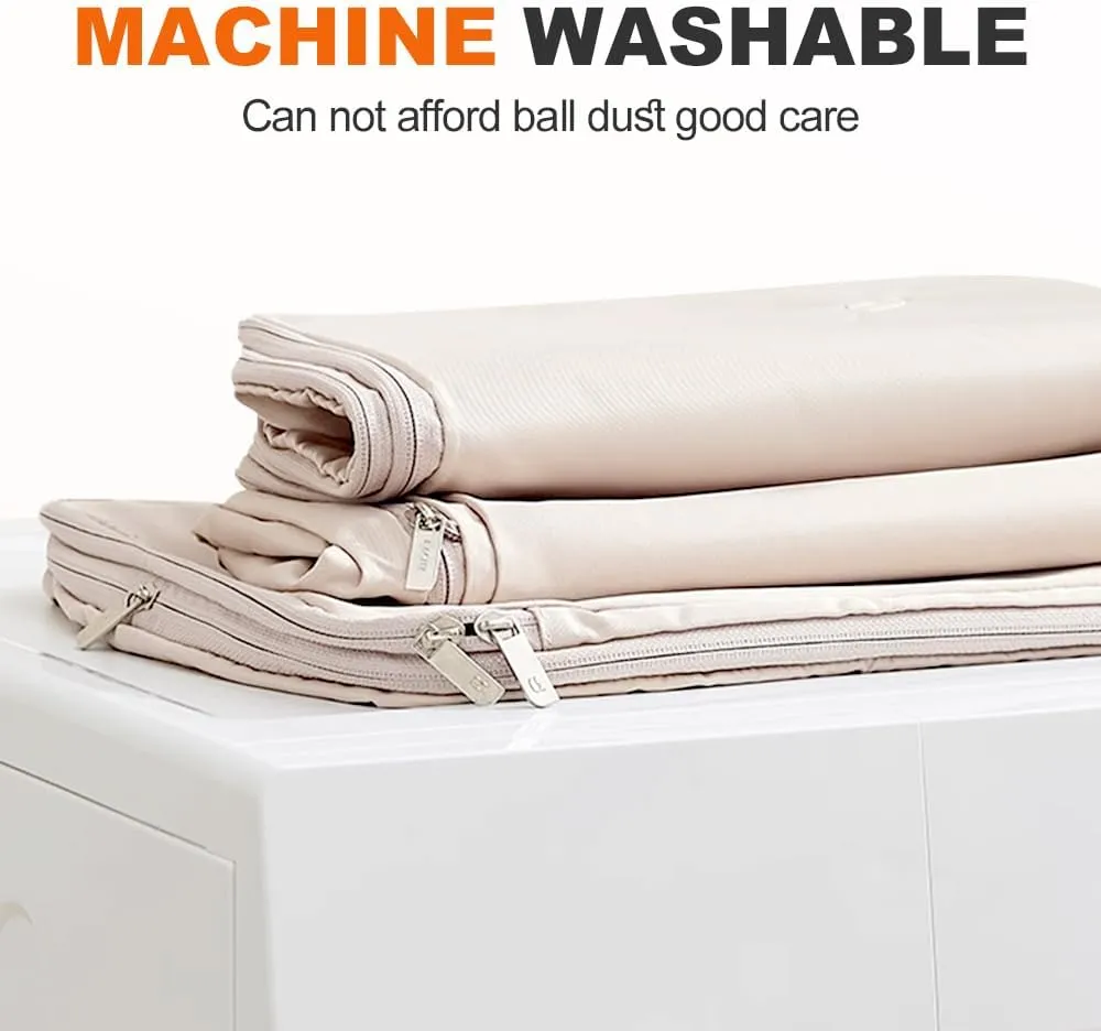3 PCS 35"/43"/52" Long Space Saving Hanging Garment Bag with Self Compression Zipper,Compression Garment Bags for Hanging Clothes Dress Suit,Hanging Vacuum Storage Sealer Bag(Oatmeal, XL)