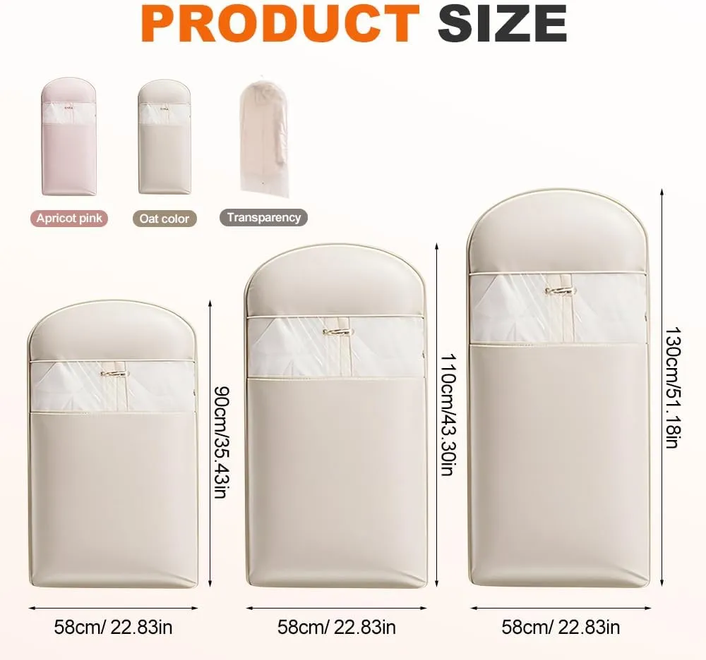 3 PCS 35"/43"/52" Long Space Saving Hanging Garment Bag with Self Compression Zipper,Compression Garment Bags for Hanging Clothes Dress Suit,Hanging Vacuum Storage Sealer Bag(Oatmeal, XL)
