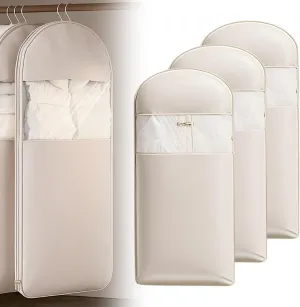3 PCS 35"/43"/52" Long Space Saving Hanging Garment Bag with Self Compression Zipper,Compression Garment Bags for Hanging Clothes Dress Suit,Hanging Vacuum Storage Sealer Bag(Oatmeal, XL)