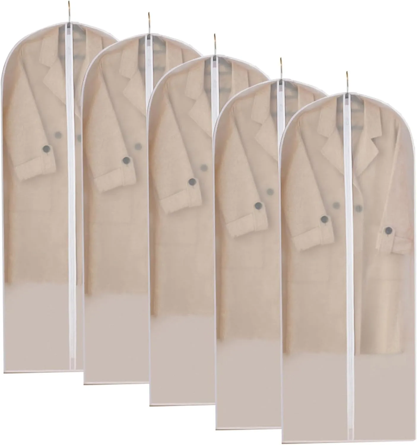 5-Pack 24" x 50" Clear Garment Bags with Zipper for Hanging Clothes  Clothes Storage Bags for Coats, Jackets, Dresses, Suits, and Shirts