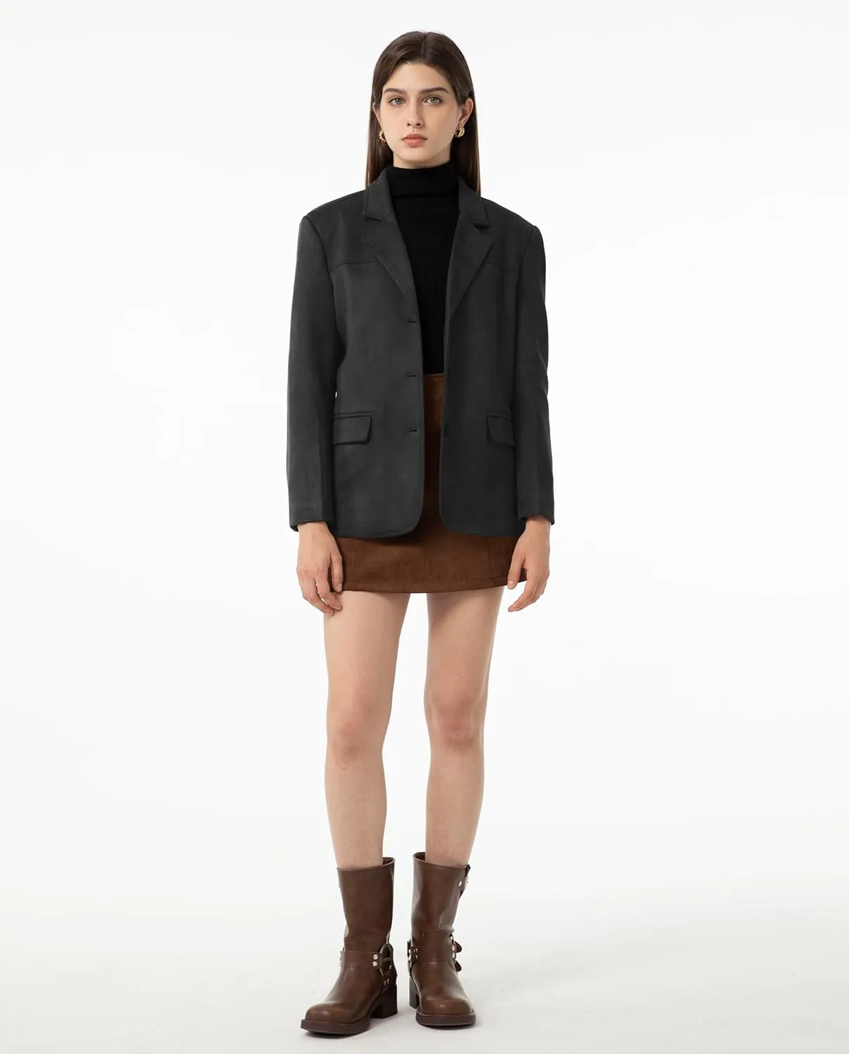 Ababalaya Women's Faux Suede Blazer Jacket 2024 Fall Fashion Outfits Casual Winter Coats