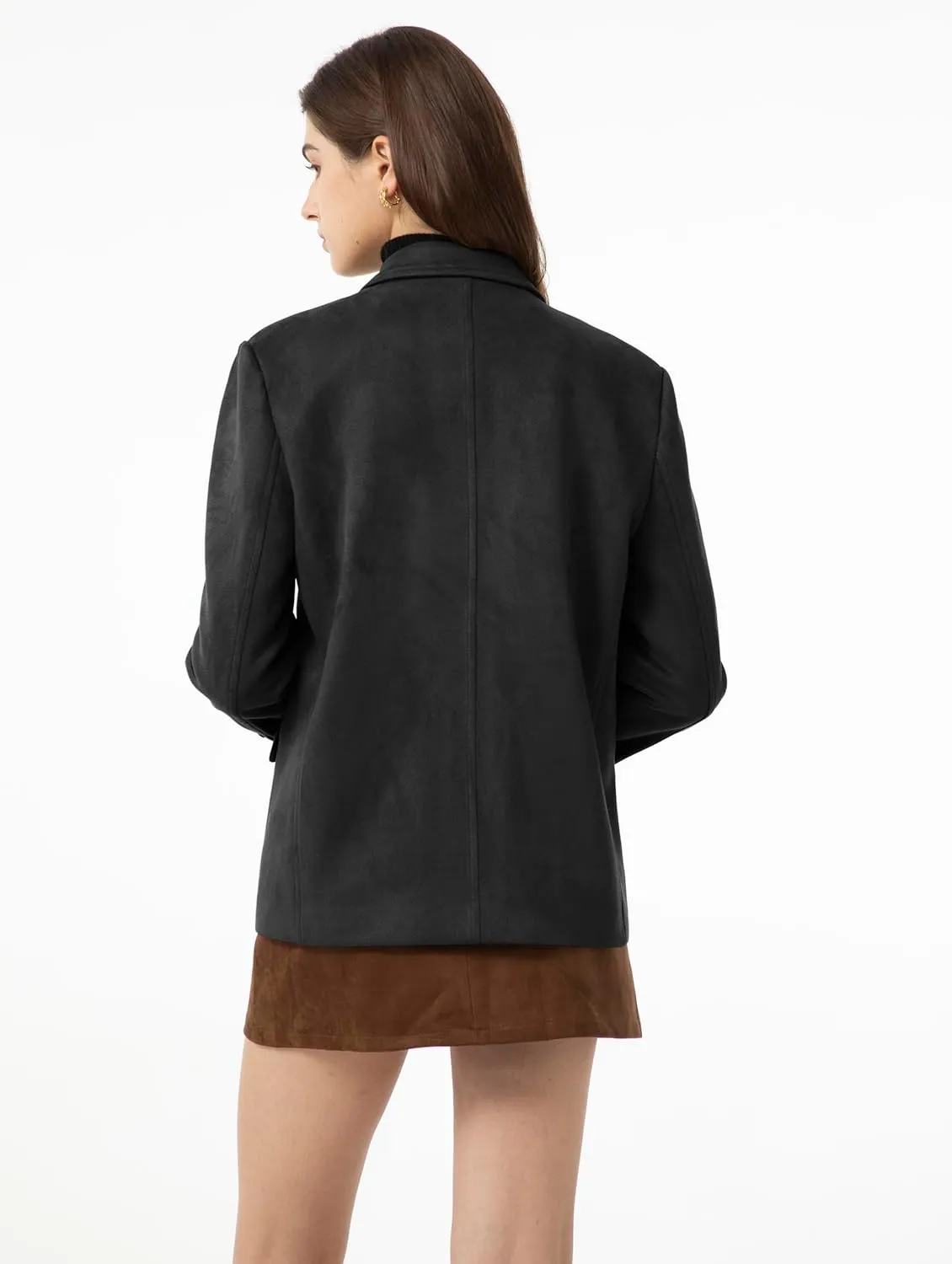 Ababalaya Women's Faux Suede Blazer Jacket 2024 Fall Fashion Outfits Casual Winter Coats
