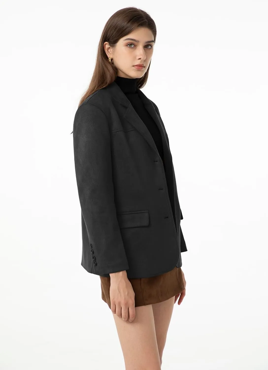 Ababalaya Women's Faux Suede Blazer Jacket 2024 Fall Fashion Outfits Casual Winter Coats