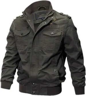 Adhdyuud Men Casual Multi Pocket Pilot Bomber Jacket Autumn Military Cargo Army Jackets Coat