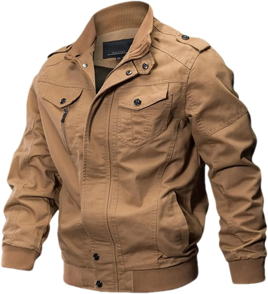 Adhdyuud Men Casual Multi Pocket Pilot Bomber Jacket Autumn Military Cargo Army Jackets Coat