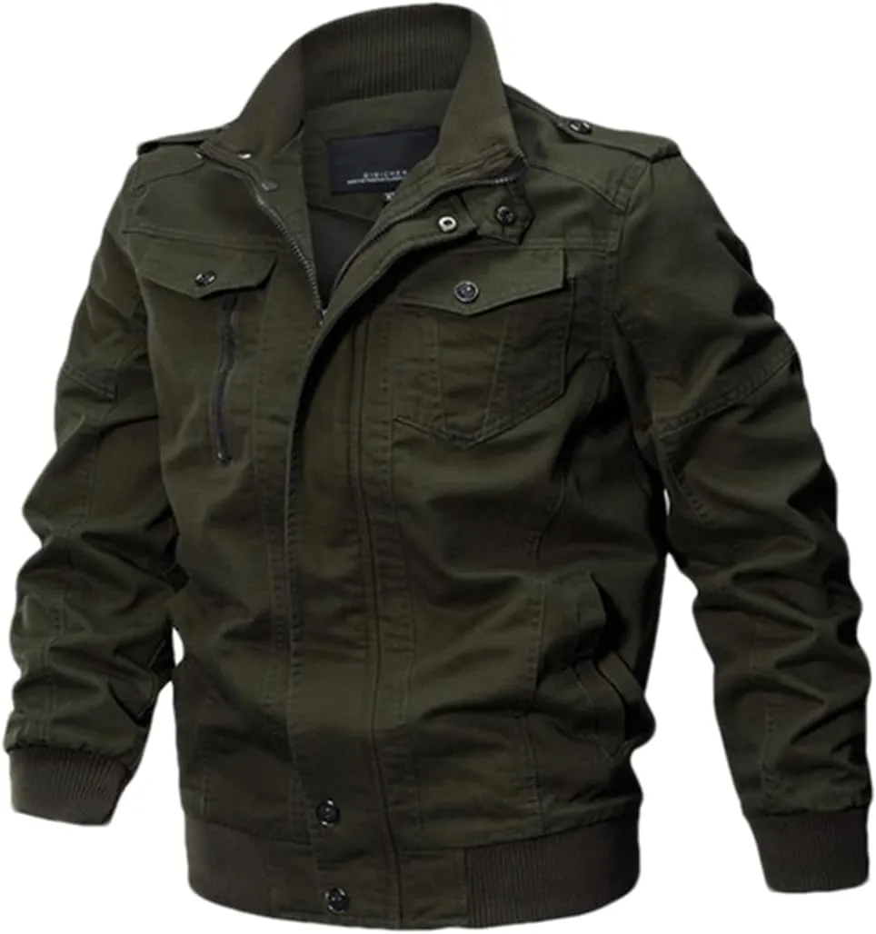 Adhdyuud Men Casual Multi Pocket Pilot Bomber Jacket Autumn Military Cargo Army Jackets Coat