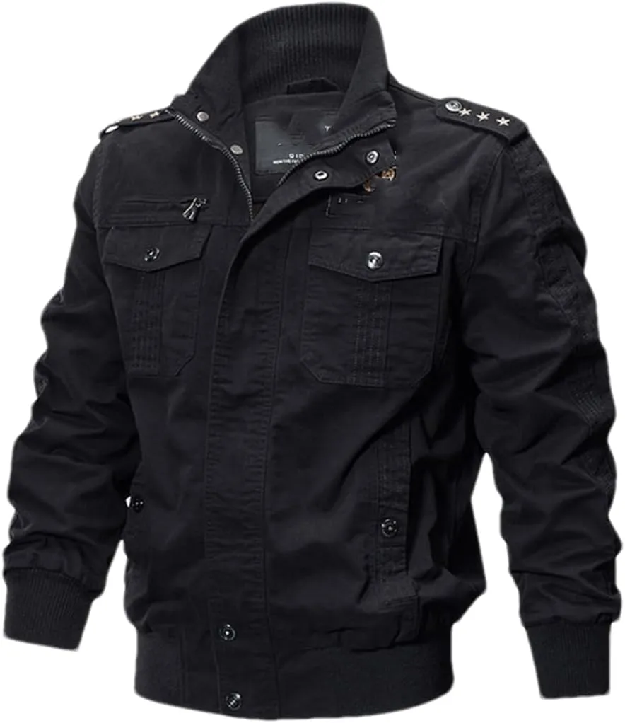 Adhdyuud Men Casual Multi Pocket Pilot Bomber Jacket Autumn Military Cargo Army Jackets Coat