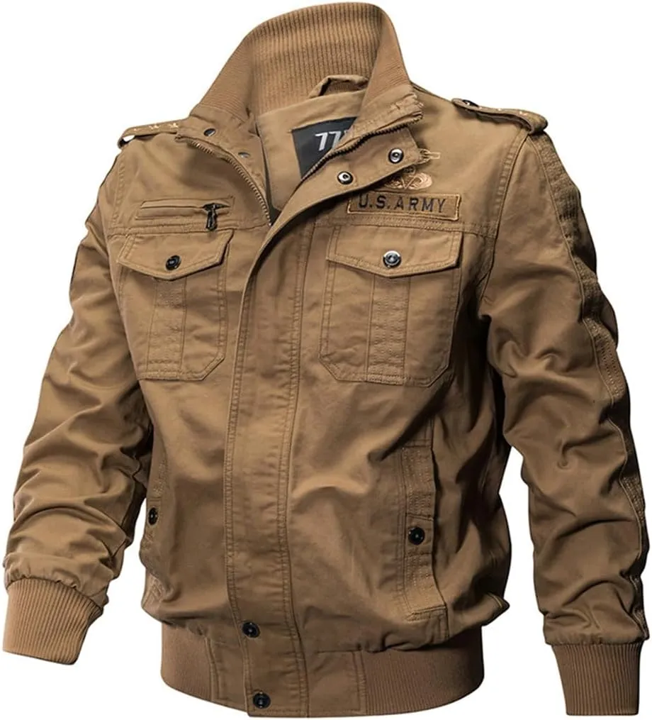 Adhdyuud Men Casual Multi Pocket Pilot Bomber Jacket Autumn Military Cargo Army Jackets Coat