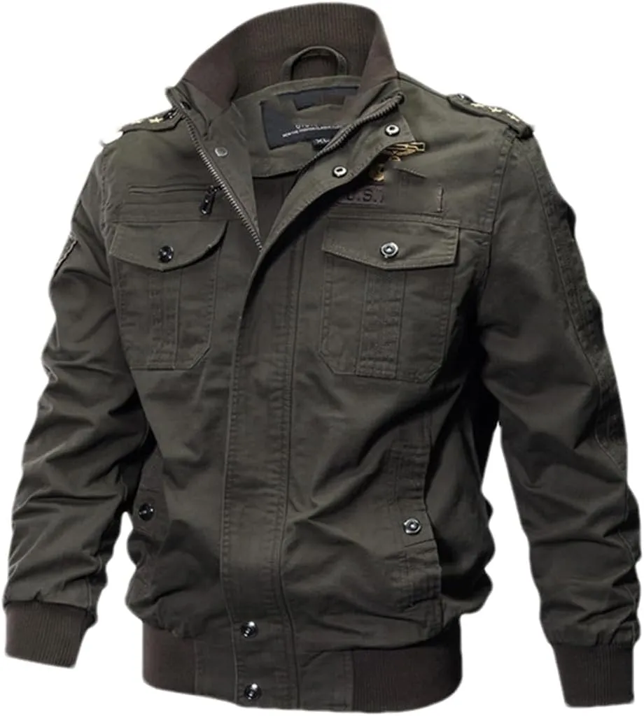 Adhdyuud Men Casual Multi Pocket Pilot Bomber Jacket Autumn Military Cargo Army Jackets Coat