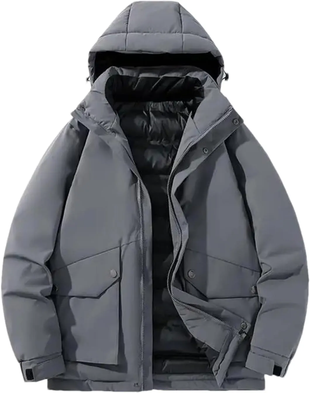Adhdyuud Men Winter Cotton Padded Jacket Hooded Trench Coats Oversize Thicken Overcoat