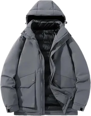 Adhdyuud Men Winter Cotton Padded Jacket Hooded Trench Coats Oversize Thicken Overcoat