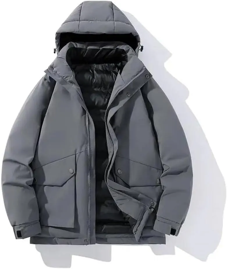 Adhdyuud Men Winter Cotton Padded Jacket Hooded Trench Coats Oversize Thicken Overcoat