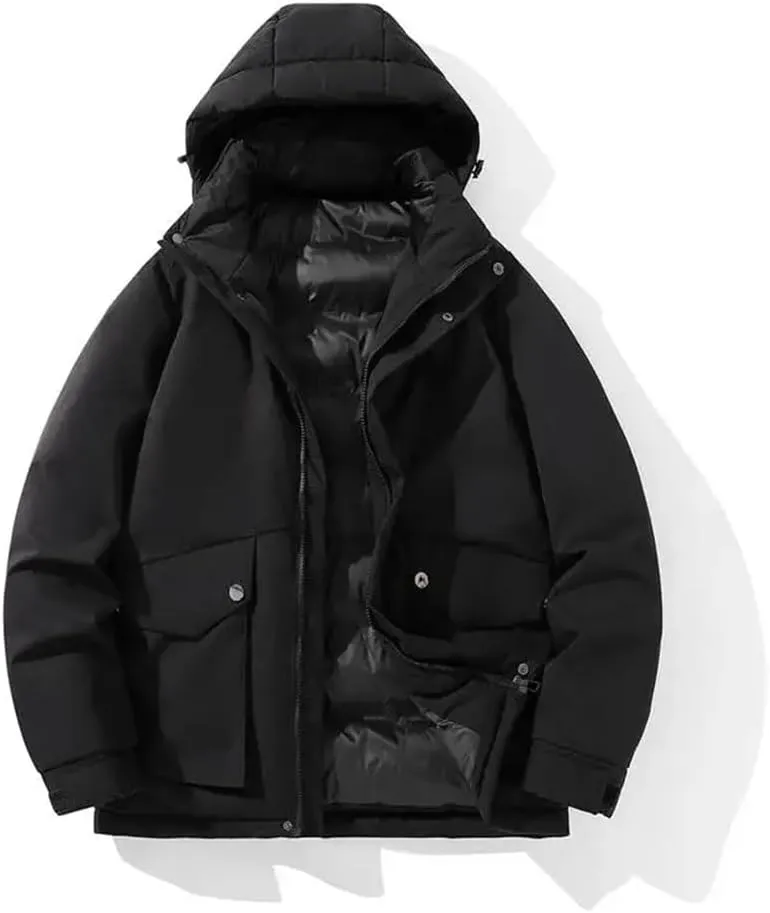 Adhdyuud Men Winter Cotton Padded Jacket Hooded Trench Coats Oversize Thicken Overcoat