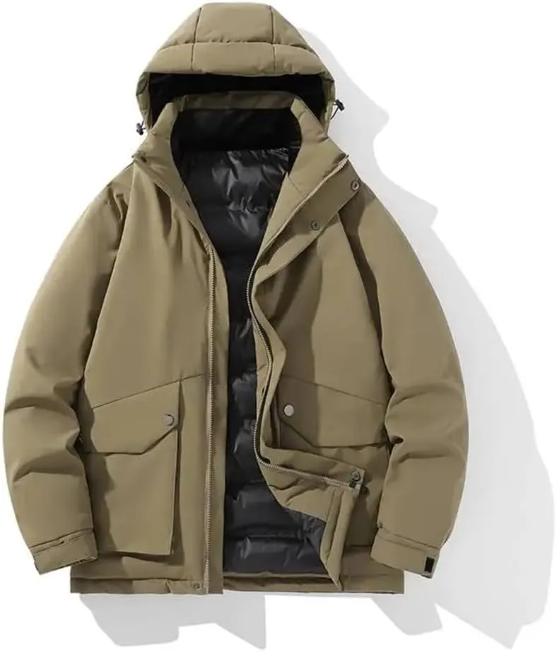Adhdyuud Men Winter Cotton Padded Jacket Hooded Trench Coats Oversize Thicken Overcoat