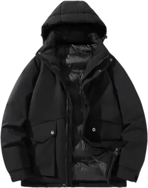 Adhdyuud Men Winter Cotton Padded Jacket Hooded Trench Coats Oversize Thicken Overcoat