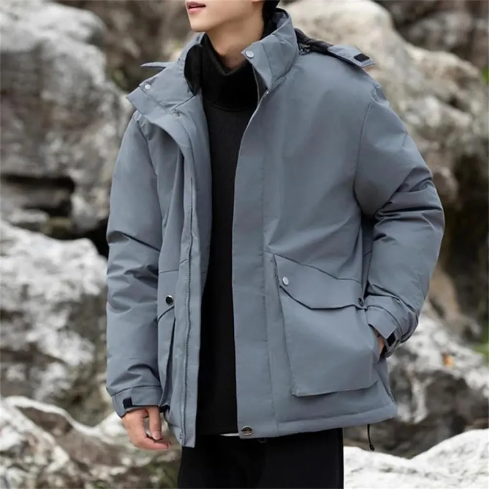 Adhdyuud Men Winter Cotton Padded Overcoat Hooded Oversize Jacket Thicken Trench Coats