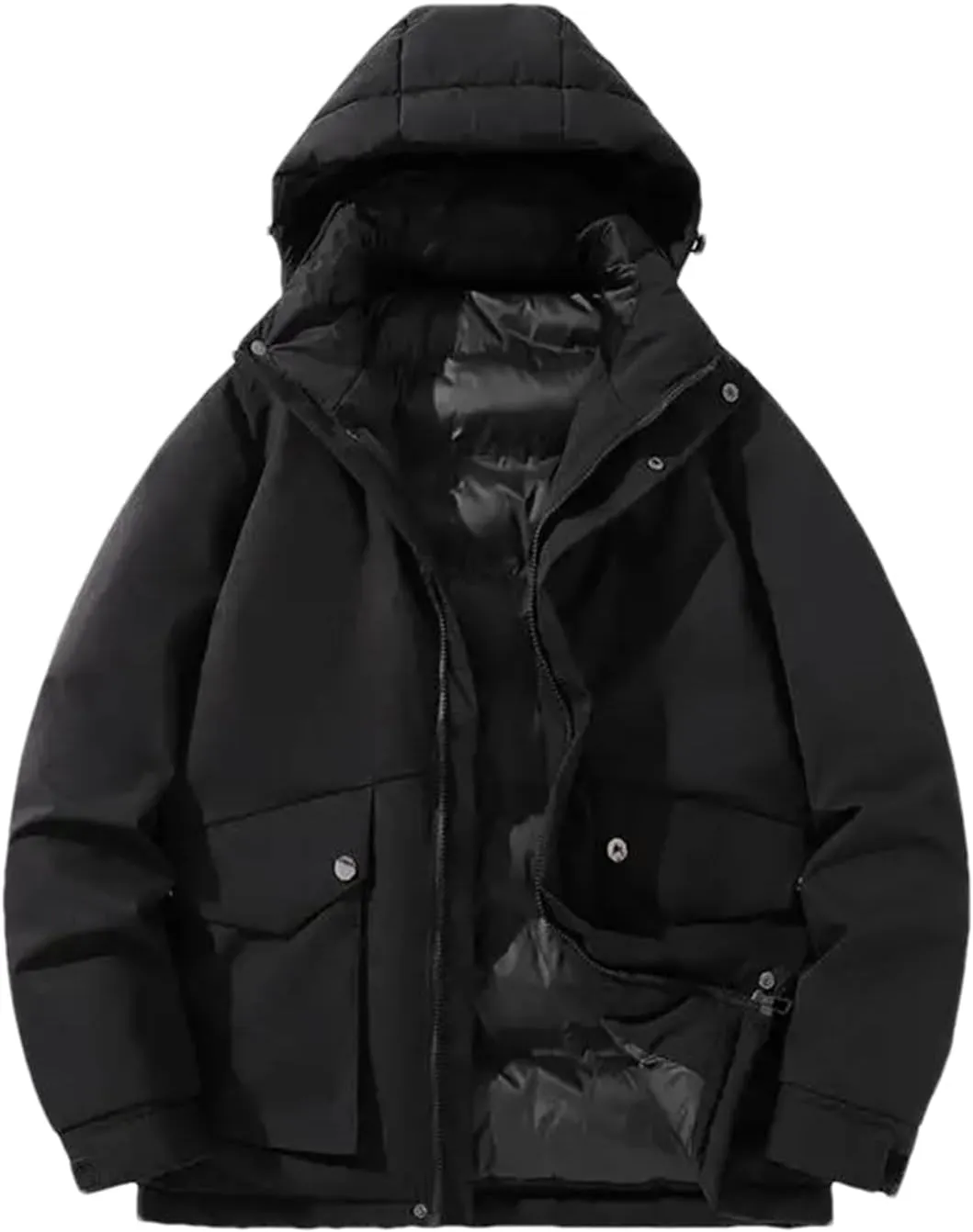 Adhdyuud Men Winter Cotton Padded Overcoat Hooded Oversize Jacket Thicken Trench Coats