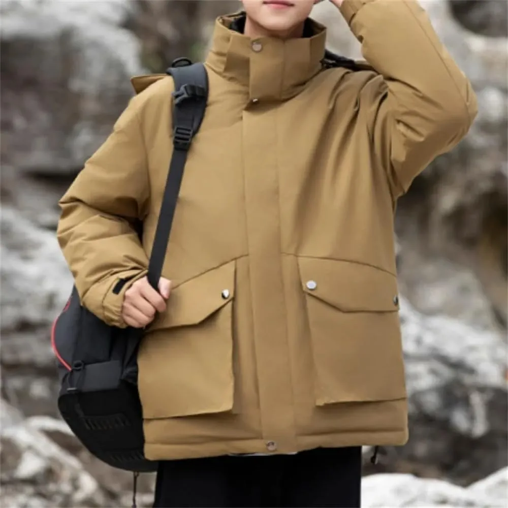 Adhdyuud Men Winter Cotton Padded Overcoat Hooded Oversize Jacket Thicken Trench Coats