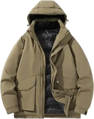 Adhdyuud Men Winter Cotton Padded Overcoat Hooded Oversize Jacket Thicken Trench Coats