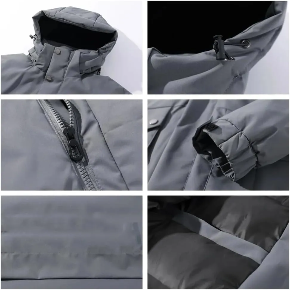 Adhdyuud Men Winter Cotton Padded Overcoat Hooded Oversize Jacket Thicken Trench Coats