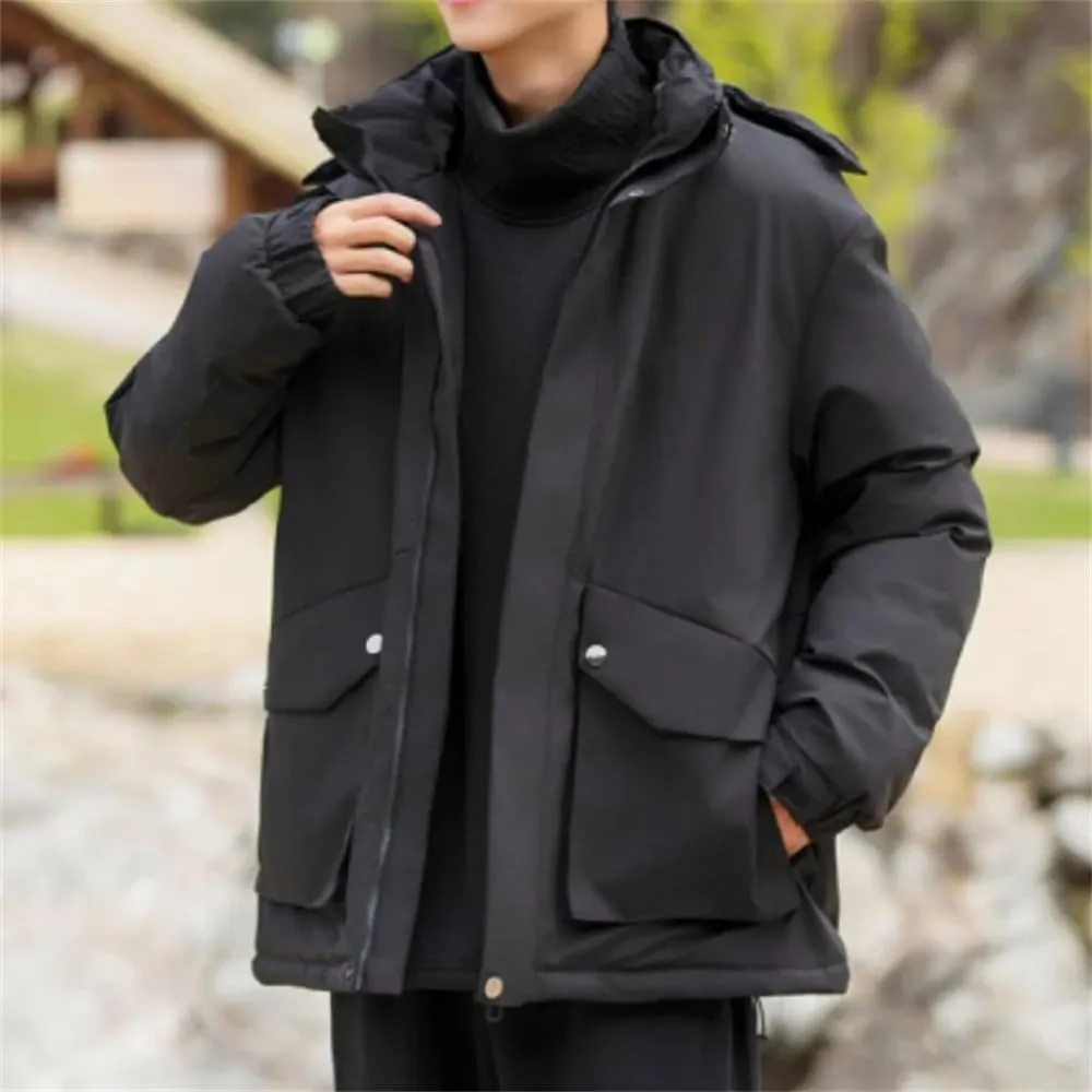Adhdyuud Men Winter Cotton Padded Overcoat Hooded Oversize Jacket Thicken Trench Coats
