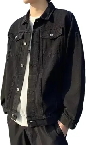 Adhdyuud Men's Spring Lapel Washed Denim Jacket Classic Long Sleeves Button Down Jean Coats