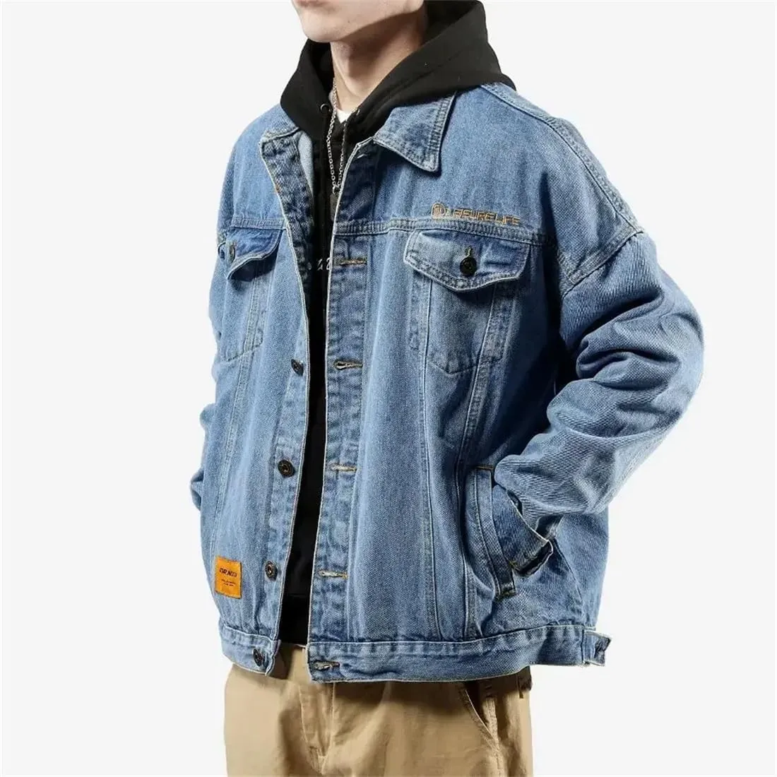 Adhdyuud Men's Spring Lapel Washed Denim Jacket Classic Long Sleeves Button Down Jean Coats