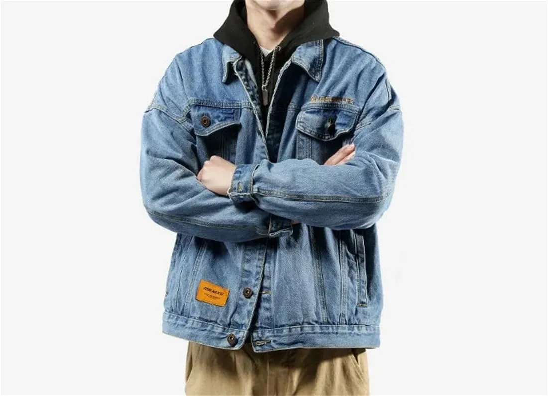 Adhdyuud Men's Spring Lapel Washed Denim Jacket Classic Long Sleeves Button Down Jean Coats