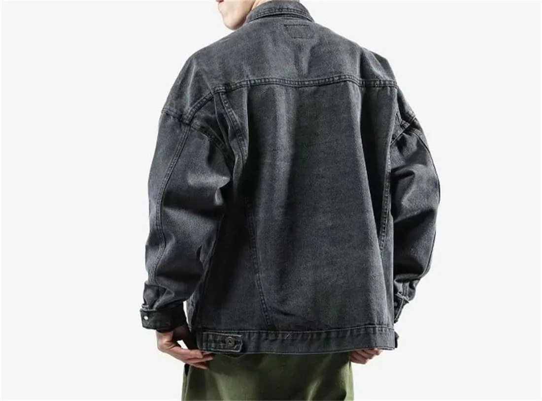 Adhdyuud Men's Spring Lapel Washed Denim Jacket Classic Long Sleeves Button Down Jean Coats