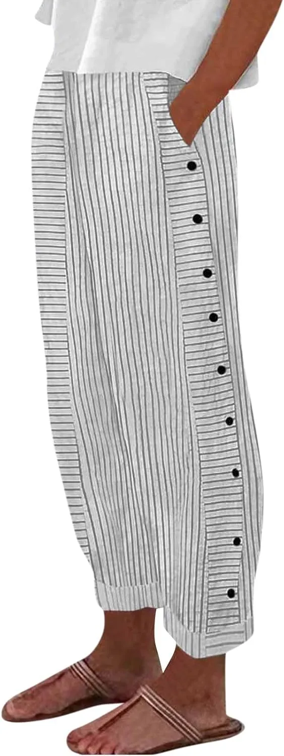 ADHOWBEW Cotton Linen Pants Women Summer 2025 Trendy Cover Ups Flowy Elastic Waist Loose Fit Comfy Casual Trousers Slacks
