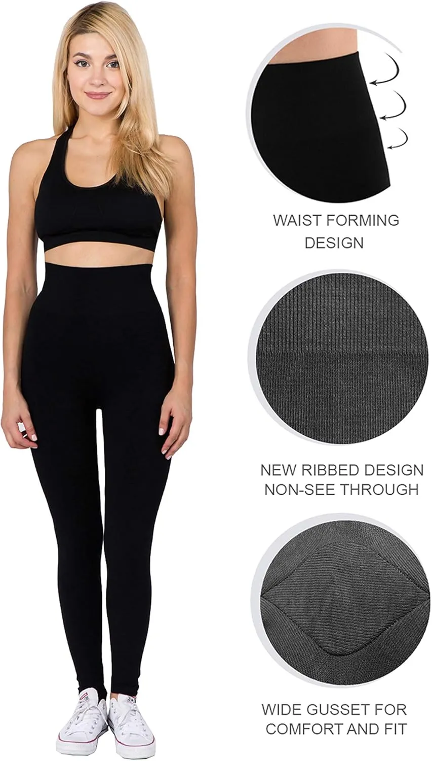 AEKO Women's Thick Yoga Soft Cotton Blend High Waist Workout Leggings with Tummy Control Compression