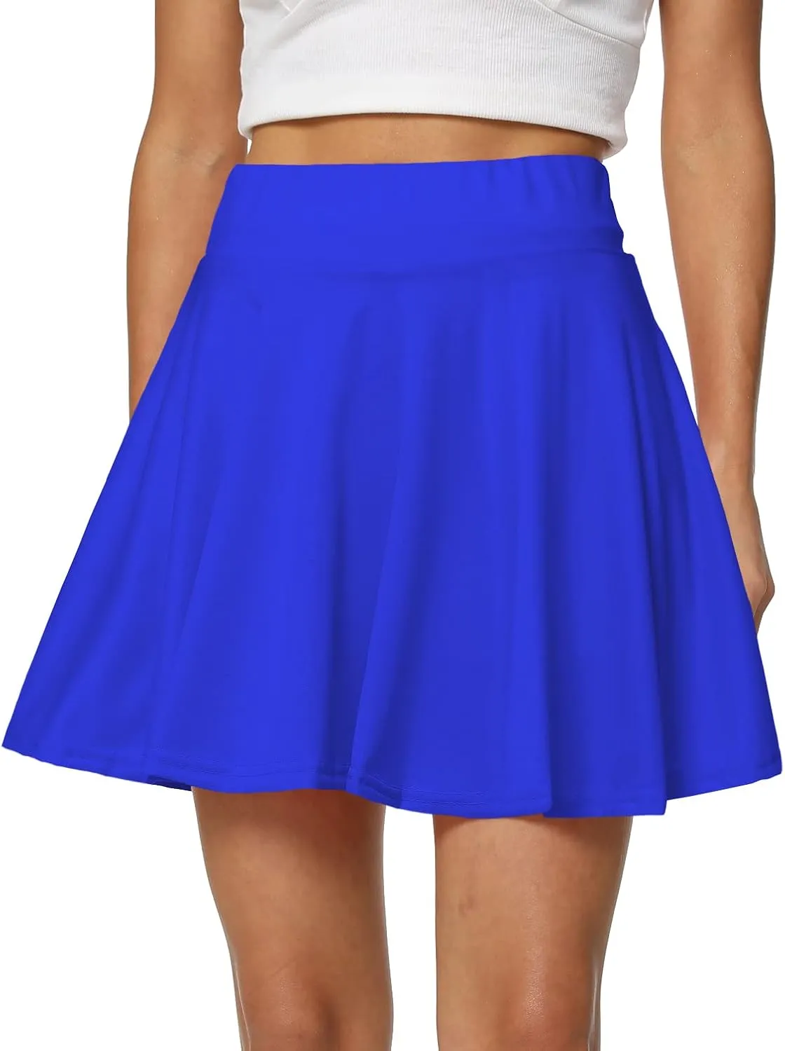 Afibi Women's Casual Basic Versatile Flared Pleated Mini Skater Skirt with Shorts