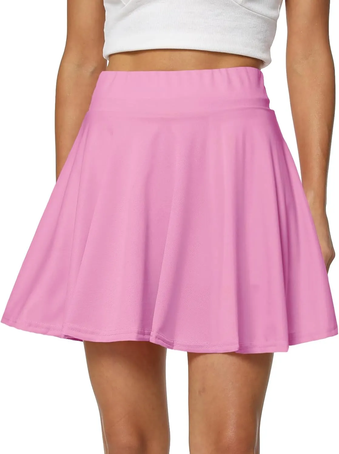 Afibi Women's Casual Basic Versatile Flared Pleated Mini Skater Skirt with Shorts
