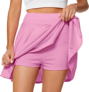 Afibi Women's Casual Basic Versatile Flared Pleated Mini Skater Skirt with Shorts