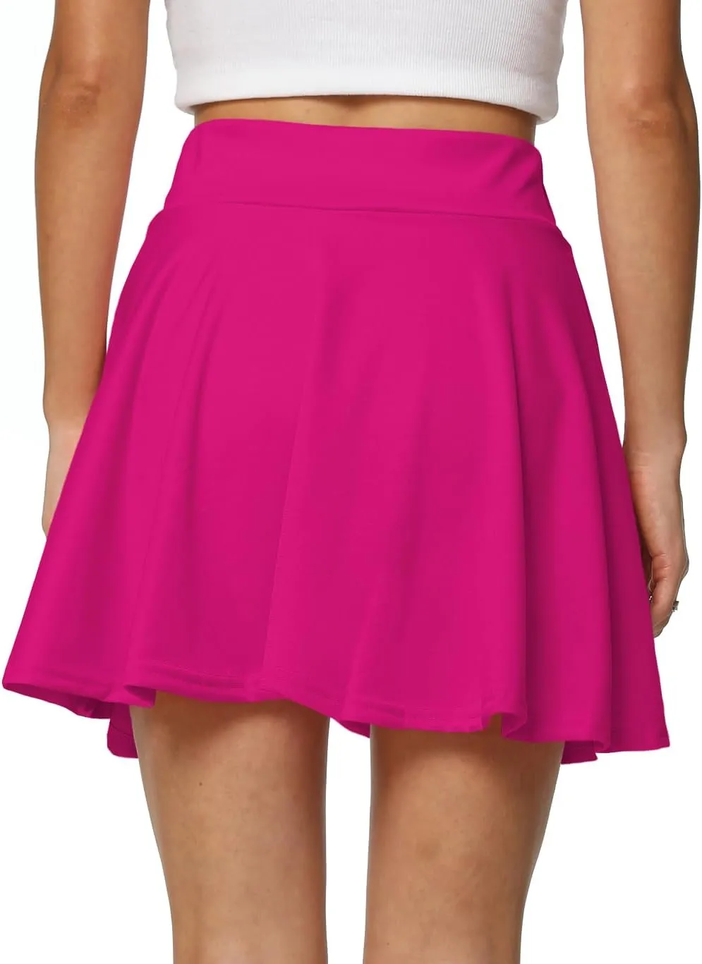 Afibi Women's Casual Basic Versatile Flared Pleated Mini Skater Skirt with Shorts